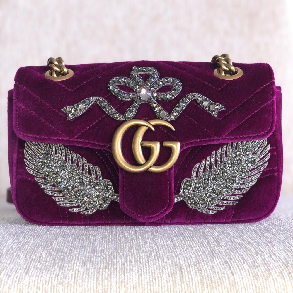 Rare Gucci Marmont 2.0 Velvet Shoulder Bag Fuchsia